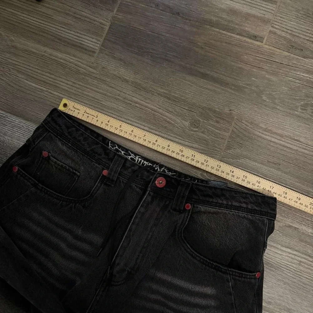 Y2K grunge baggy black embroidered jeans size 34